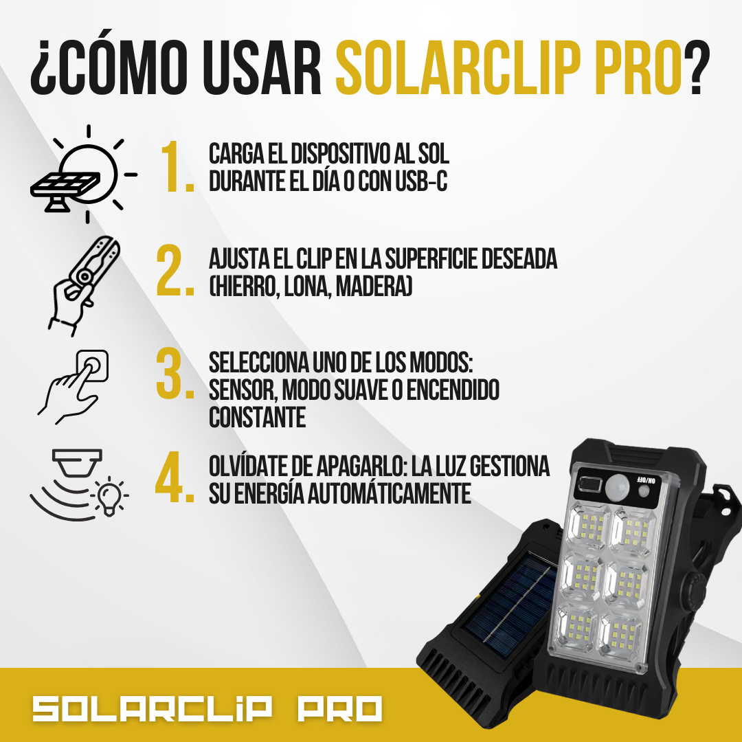SolarClip Pro™ - Luz inteligente, seguridad al instante
