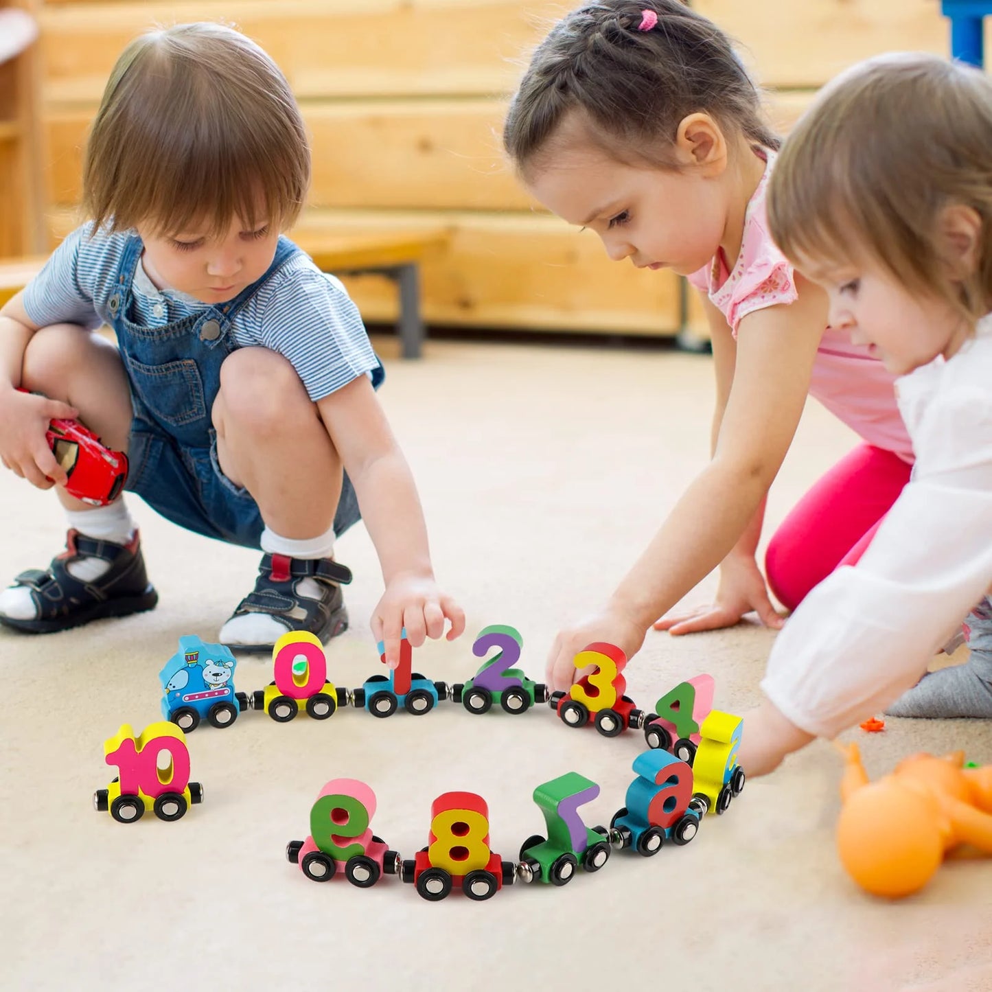 TrainKids™ - tren de madera magnético para aprender números y letras